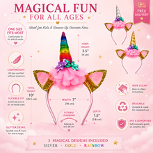 Load image into Gallery viewer, Glamza Children’s Unicorn Headband – Glitter Unicorn Horn &amp; Ears Fancy Dress Hairband