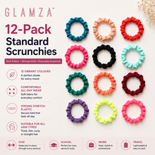 Load image into Gallery viewer, Glamza 12 Pack Hair Scrunchies – Velvet or Standard - Multi-Coloured Soft Hair Ties with Free UK Delivery