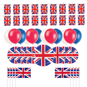 Queens Jubilee Decorations 2022 - Union Jack Platinum Jubilee Street Party Pack Set Includes Bunting, Balloons, Flags & Plates