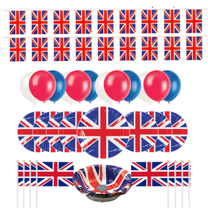 Queens Jubilee Decorations 2022 - Union Jack Platinum Jubilee Street Party Pack Set Includes Bunting, Balloons, Flags, Plates & Bowls