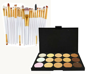 Glamza 20pc White Eye And 15pc Contour Palette Brush Set