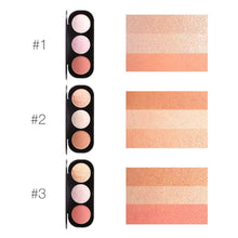 Load image into Gallery viewer, Focallure Triple Colour Blush &amp; Highlighter Makeup Palettes - Cruelty Free!