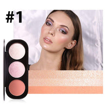 Load image into Gallery viewer, Focallure Triple Colour Blush &amp; Highlighter Makeup Palettes - Cruelty Free!