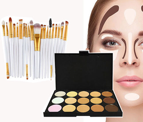 Glamza 20pc White Eye And 15pc Contour Palette Brush Set