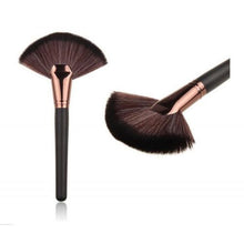Load image into Gallery viewer, Black and Rose Gold Large Fan Makeup Brush