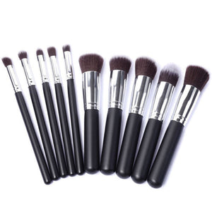 Glamza 10PC Black Silver Makeup Brushes Set